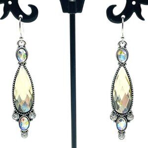 LIA SOPHIA Rhinestone Earrings Pierced Silver Tone Yellow Glam Bling Sparkle